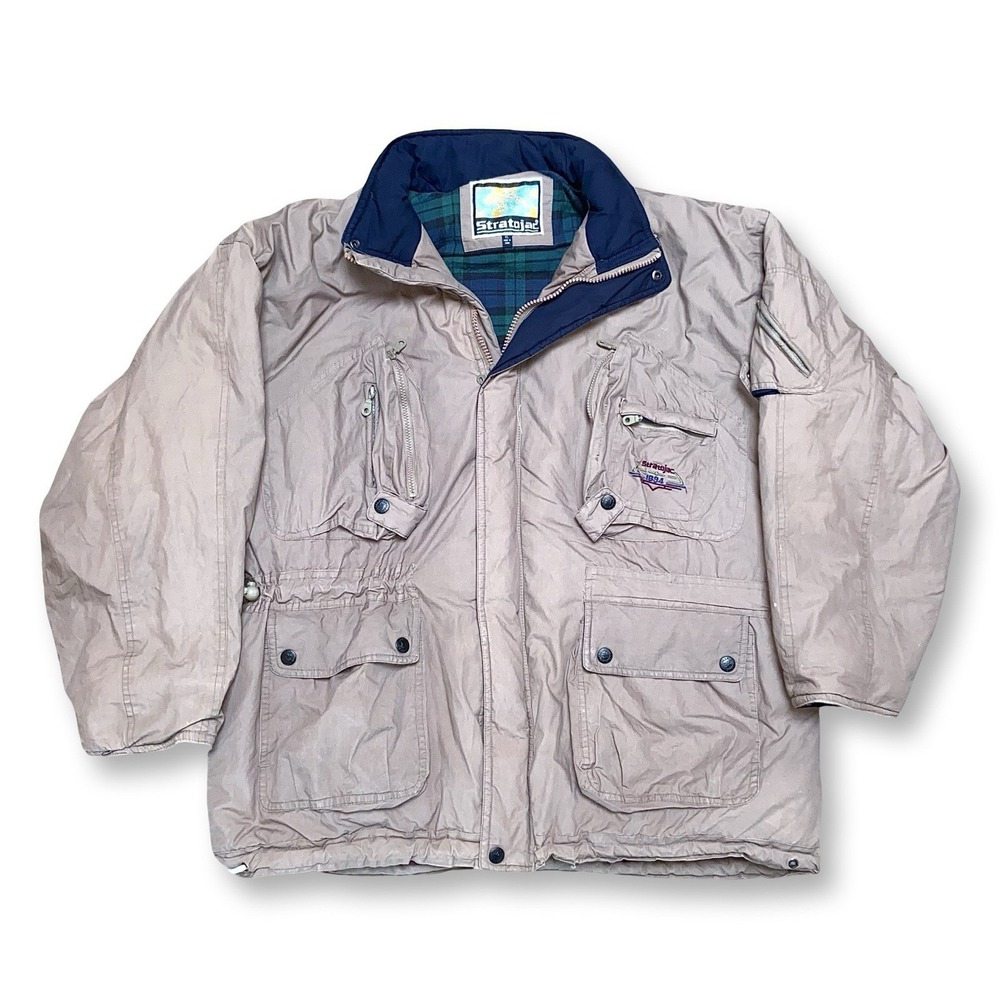 Vintage 80s 90s Stratojac Field Jacket Mens XL Plaid Lined Puffer Coat Utility